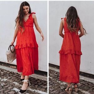 ZARA OPENWORK EMBROIDERED DRESS WITH BOW STRAPS